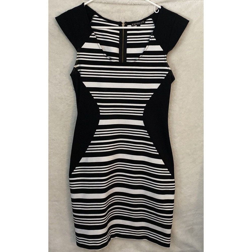Express Sheath Dress Size 6 Full Zipper Back Capped Sleeve Striped